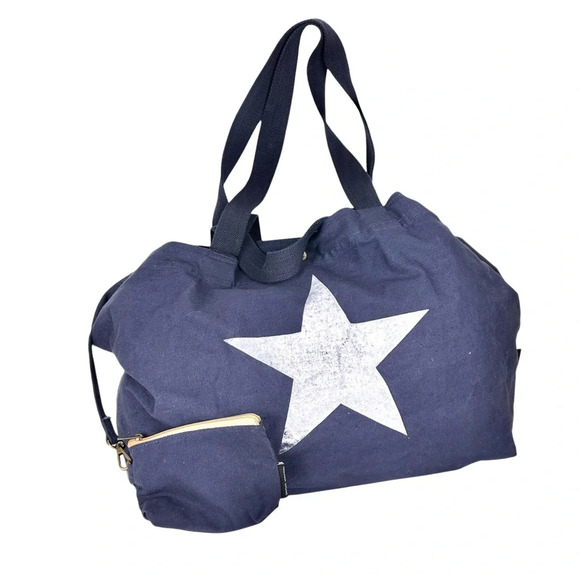 Vintage Addiction Star Large Washed Canvas Tote Bag with Small Pouch - Picture 2 of 10